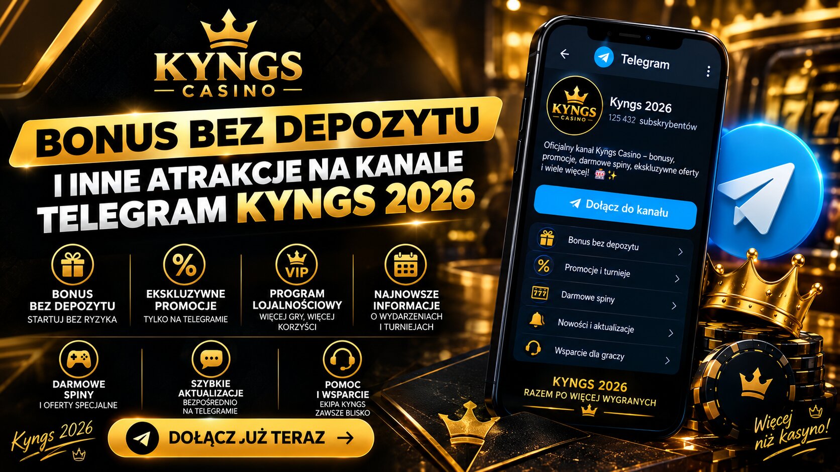 Bonus bez depozytu i zakłady bez ryzyka na kanale Telegram Kyngs Kasyno